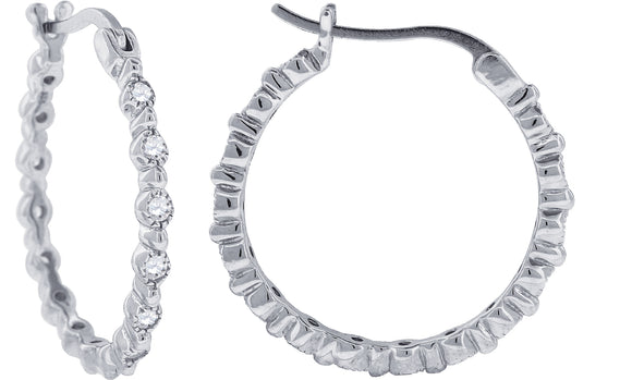 925 Sterling Silver Womens Cubic Zirconia Single Row Huggie Hoop Earrings