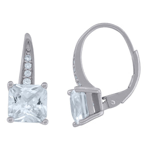 925 Sterling Silver Womens Princess Cut Cubic Zirconia Lever Back Earrings