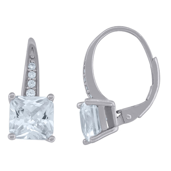 925 Sterling Silver Womens Princess Cut Cubic Zirconia Lever Back Earrings