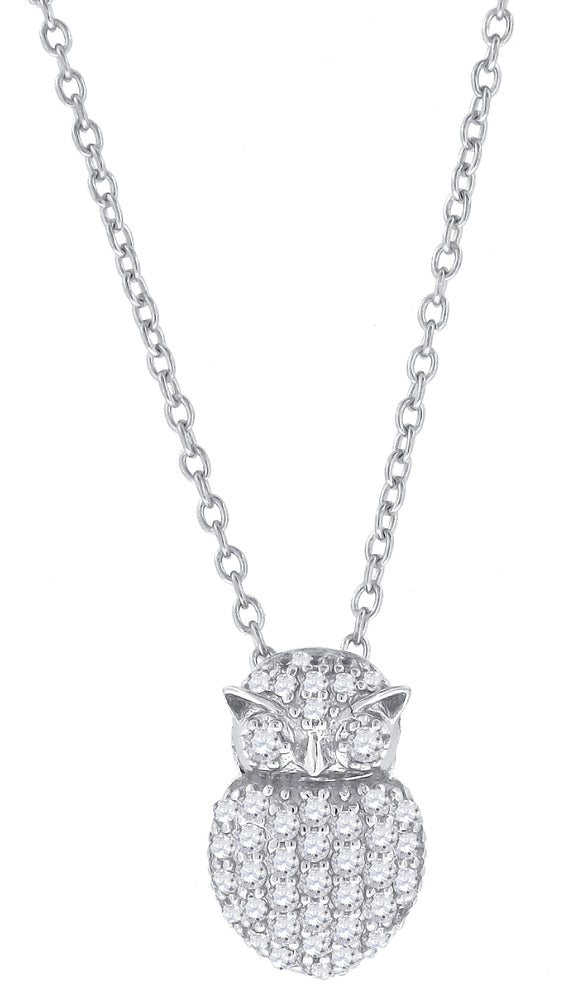 925 Sterling Silver Women Cubic Zirconia Rolo Link Wildlife Owl Necklace