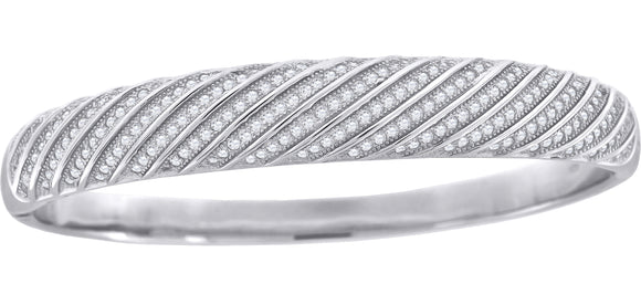 925 Sterling Silver Women Cubic Zirconia Fashion Milgrain Bangle