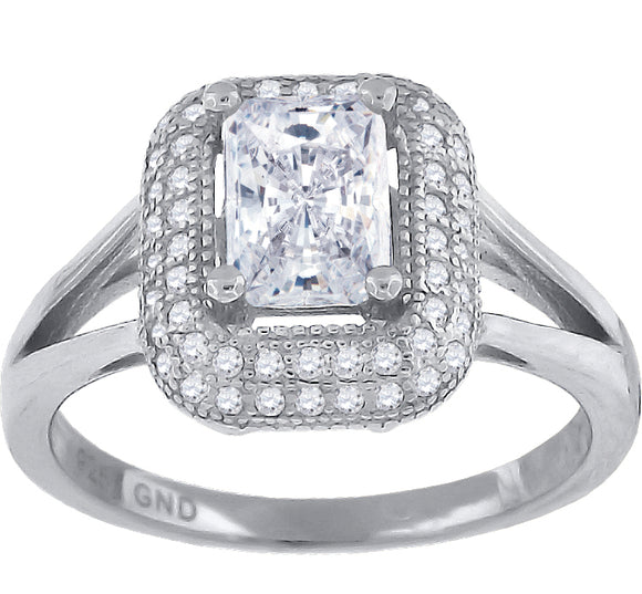 925 Sterling Silver Womens Cubic Zirconia Square Halo Engagement Ring Size 6