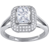 925 Sterling Silver Womens Cubic Zirconia Square Halo Engagement Ring Size 9