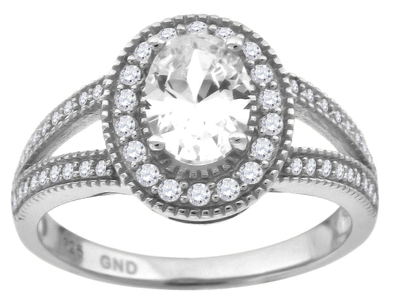 925 Sterling Silver Womens Oval Cubic-Zirconia Oval Head Fashion Ring Size 6
