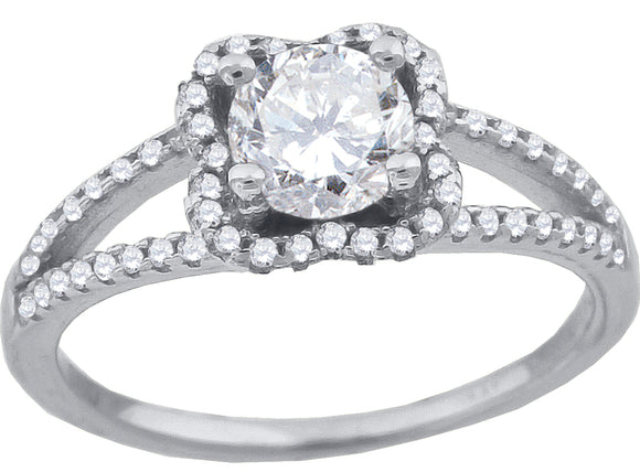 925 Sterling Silver Womens Cubic-Zirconia Floral Fashion Ring Size 6