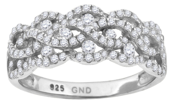 925 Sterling Silver Womens Cubic-Zirconia Crossover Fashion Ring Size 6
