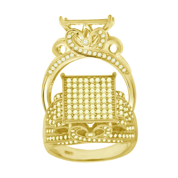 925 Sterling Silver Yellow-Tone Mens Cubic-Zirconia Square Head Fashion Ring Size 6
