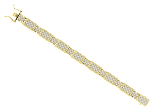 925 Sterling Silver Yellow-Tone Men Micropave Cubic Zirconia Link Bracelet