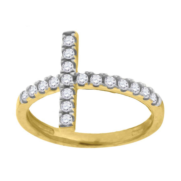 10kt Two-tone Gold Womens Cubic Zirconia Cross Religious Ring