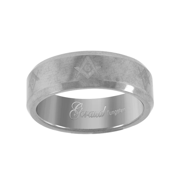 Tungsten Laser Etched Masonic Center Brushed Mens Comfort-fit 7mm Size-7 Wedding Band