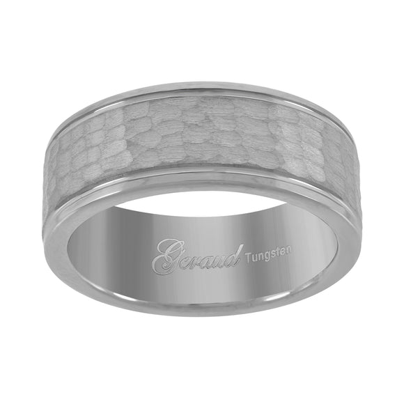 Tungsten Hammered Finish Center Dual Offset Grooves Mens Comfort-fit 8mm Size-7 Wedding Band