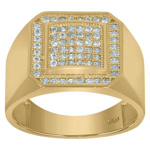 10KT Yellow Gold Mens Cubic Zirconia Square Head Fashion Ring