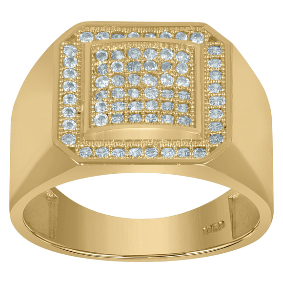 10KT Yellow Gold Mens Cubic Zirconia Square Head Fashion Ring