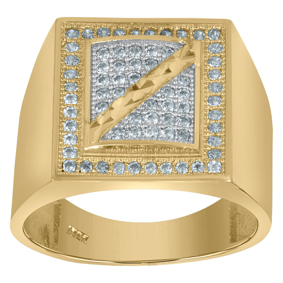 10KT Yellow Gold Mens Cubic Zirconia Square Head Fashion Ring