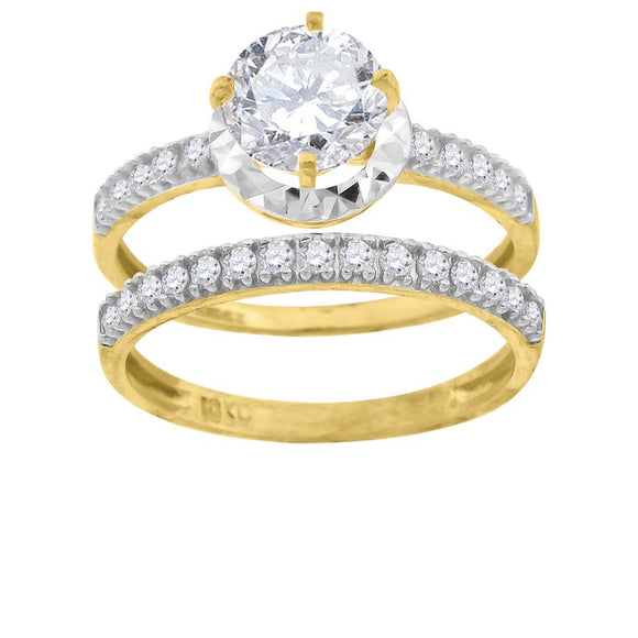 10kt Two-tone Gold Womens Round Cubic Zirconia DC Bridal Ring Set