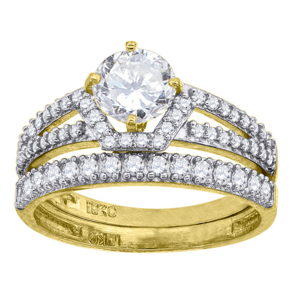 10kt Two-tone Gold Womens Round Cubic Zirconia Halo Bridal Ring Set