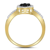 10kt Yellow Gold Womens Round Black Color Enhanced Diamond Flower Cluster Ring 1/3 Cttw