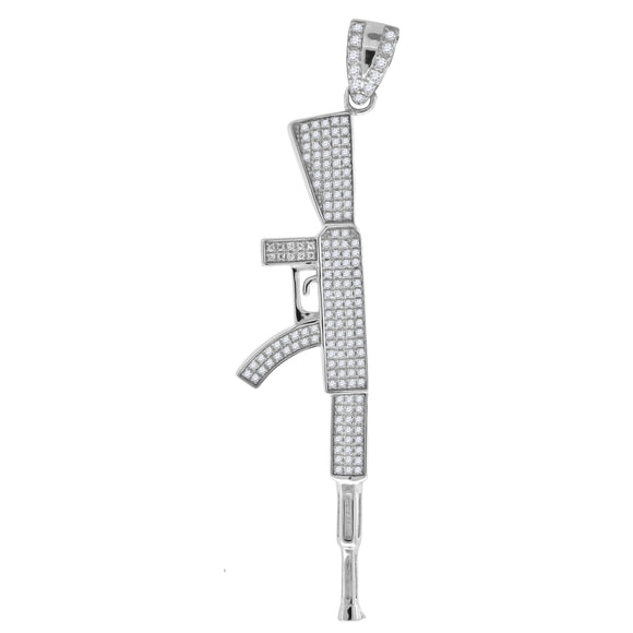 925 Sterling Silver Mens Cubic Zirconia Gambling Gun Charm Pendant