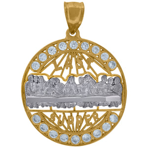 10kt Two-tone Gold Unisex Cubic Zirconia Cubic-zirconia Supper Last Religious Charm Pendant