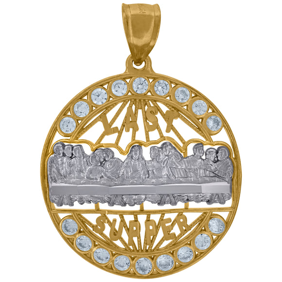 10kt Two-tone Gold Unisex Cubic Zirconia Cubic-zirconia Supper Last Religious Charm Pendant