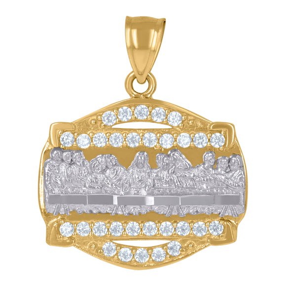 10kt Two-tone Gold Unisex Cubic Zirconia Cubic-zirconia Supper Last Religious Charm Pendant