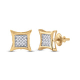 10kt Yellow Gold Womens Round Diamond Kite Square Earrings 1/8 Cttw