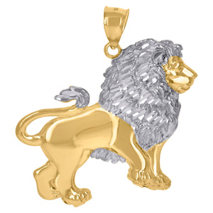 10KT Two-Tone Gold Mens Lion Charm Pendant