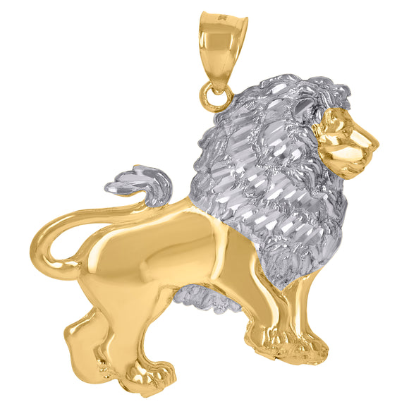 10KT Two-Tone Gold Mens Lion Charm Pendant