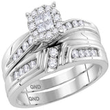 14kt White Gold His Hers Princess Diamond Cluster Matching Wedding Set 5/8 Cttw