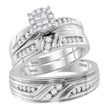 14kt White Gold His Hers Princess Diamond Cluster Matching Wedding Set 5/8 Cttw
