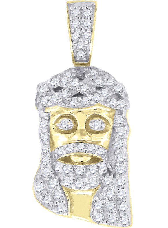 925 Sterling Silver Yellow-tone Mens CZ Jesus Religious Charm Pendant