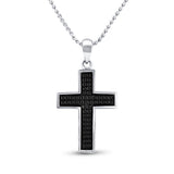 Sterling Silver Mens Round Black Color Enhanced Diamond Cross Charm Pendant 1/6 Cttw