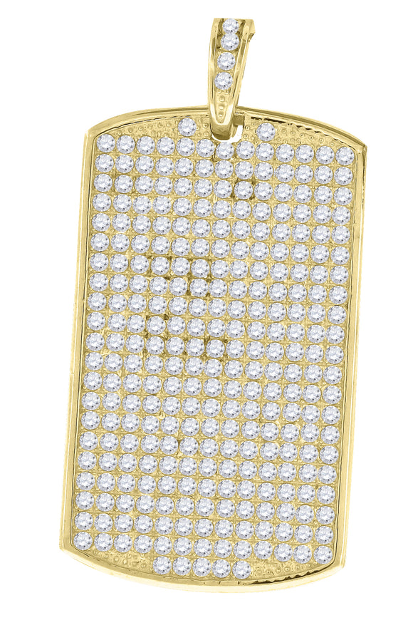 925 Sterling Silver Yellow-tone Mens Cubic Zirconia Dogtag Charm Pendant