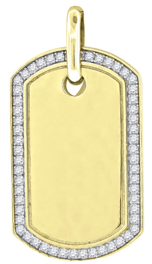 925 Sterling Silver Yellow-tone Mens Cubic Zirconia Dogtag Charm Pendant