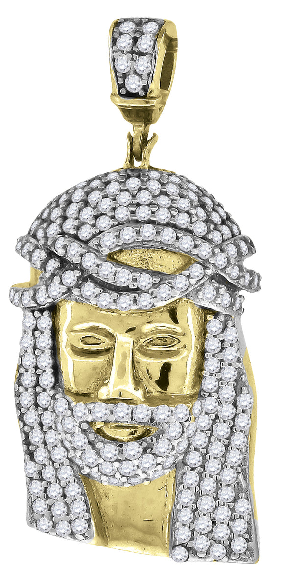 925 Sterling Silver Yellow-tone Mens CZ Jesus Religious Charm Pendant