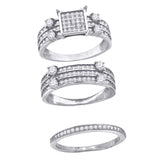 925 Sterling Silver His & Hers Cubic-Zirconia Square Head Trio Ring Set Size 6