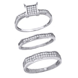 925 Sterling Silver His & Hers Cubic-Zirconia Square Head Trio Ring Set Size 7