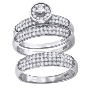 925 Sterling Silver His & Hers Cubic-Zirconia Round Head Trio Ring Set Size 6