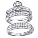 925 Sterling Silver His & Hers Cubic-Zirconia Round Head Trio Ring Set Size 8