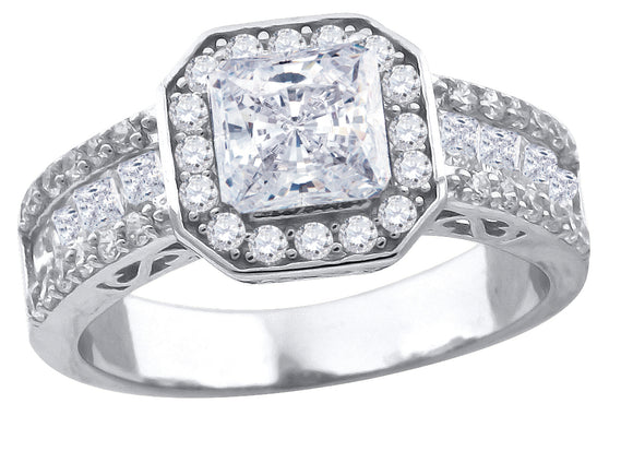 925 Sterling Silver Womens Cubic Zirconia Octagon Head Engagement Ring Size 6