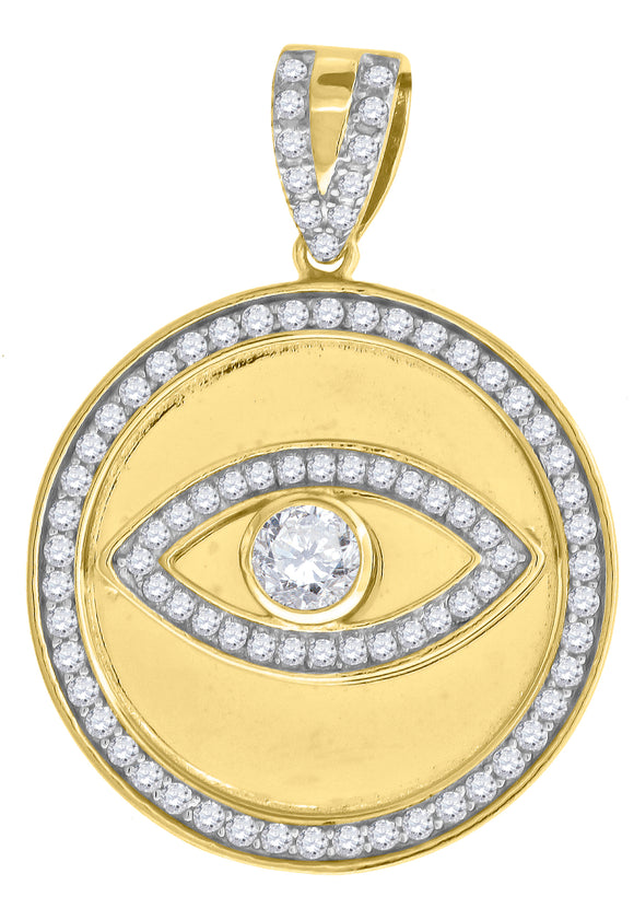 925 Sterling Silver Yellow-tone Mens Cubic Zirconia Goodluck Evil Eye Charm Pendant