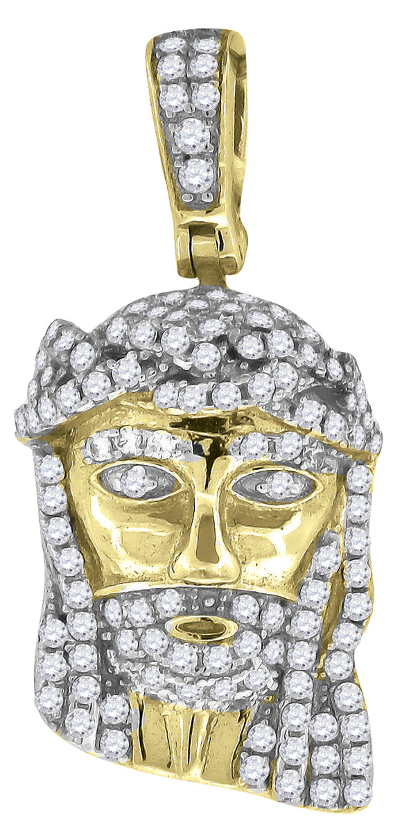 925 Sterling Silver Yellow-tone Mens CZ Jesus Religious Charm Pendant