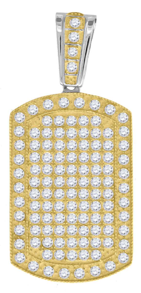 925 Sterling Silver Yellow-tone Mens Cubic Zirconia Dogtag Charm Pendant