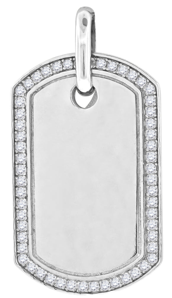 925 Sterling Silver Mens Cubic Zirconia Dogtag Charm Pendant