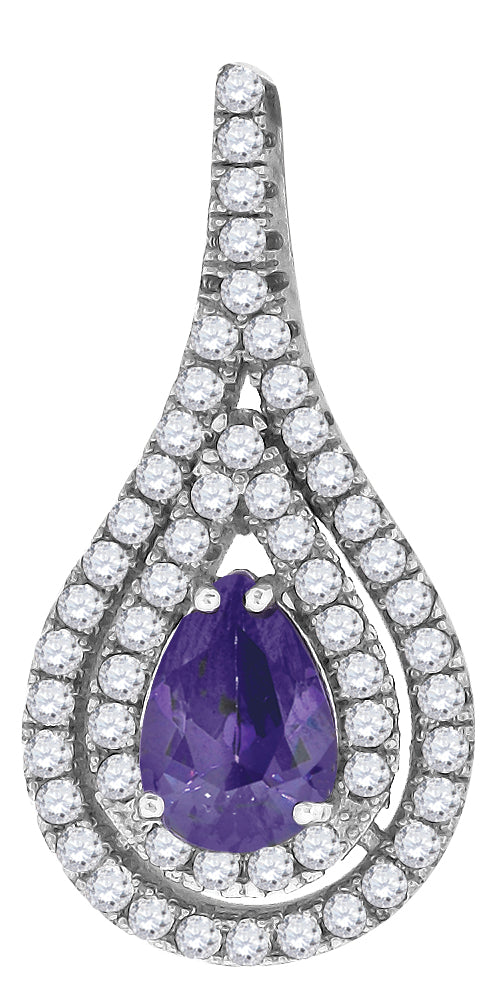 925 Sterling Silver Womens Purple & White Cubic-Zirconia Tear Drop Charm Pendant