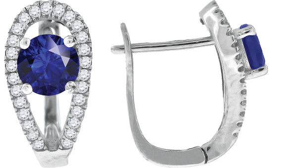 925 Sterling Silver Womens Royal Blue Cubic Zirconia French Clip Earrings