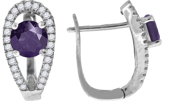 925 Sterling Silver Womens Purple Cubic Zirconia French Clip Earrings