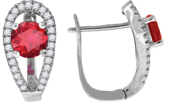 925 Sterling Silver Womens Red Cubic Zirconia French Clip Earrings