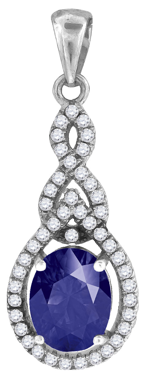 925 Sterling Silver Womens Blue White Cubic-Zirconia Tear Drop Charm Pendant