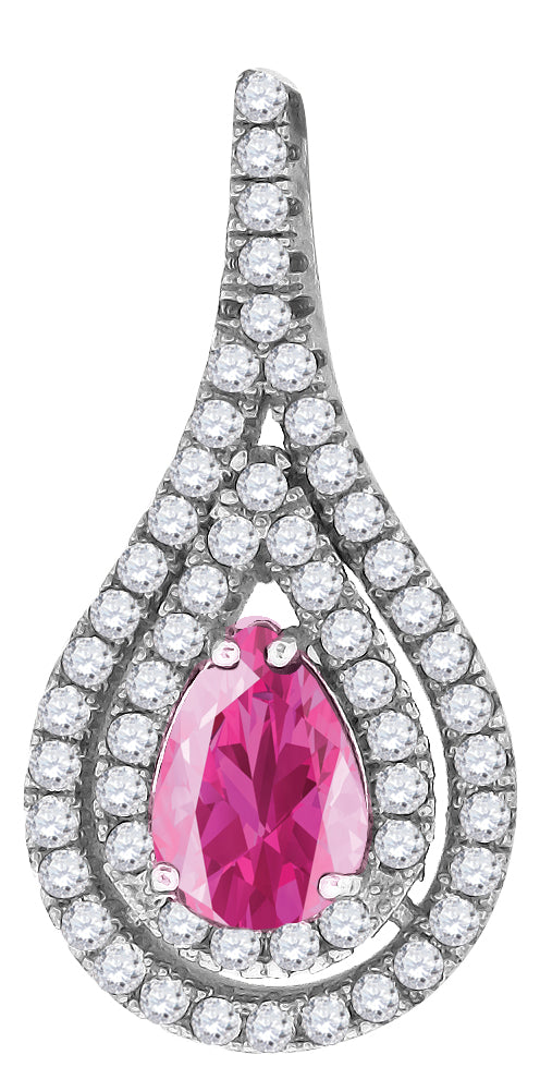 925 Sterling Silver Womens Pink & White Cubic-Zirconia Tear Drop Charm Pendant